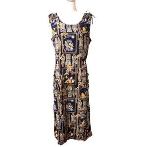Disney Maxi Sun Dress Blue w/ Tiki Print Mickey Pluto Donald Womens Size XL